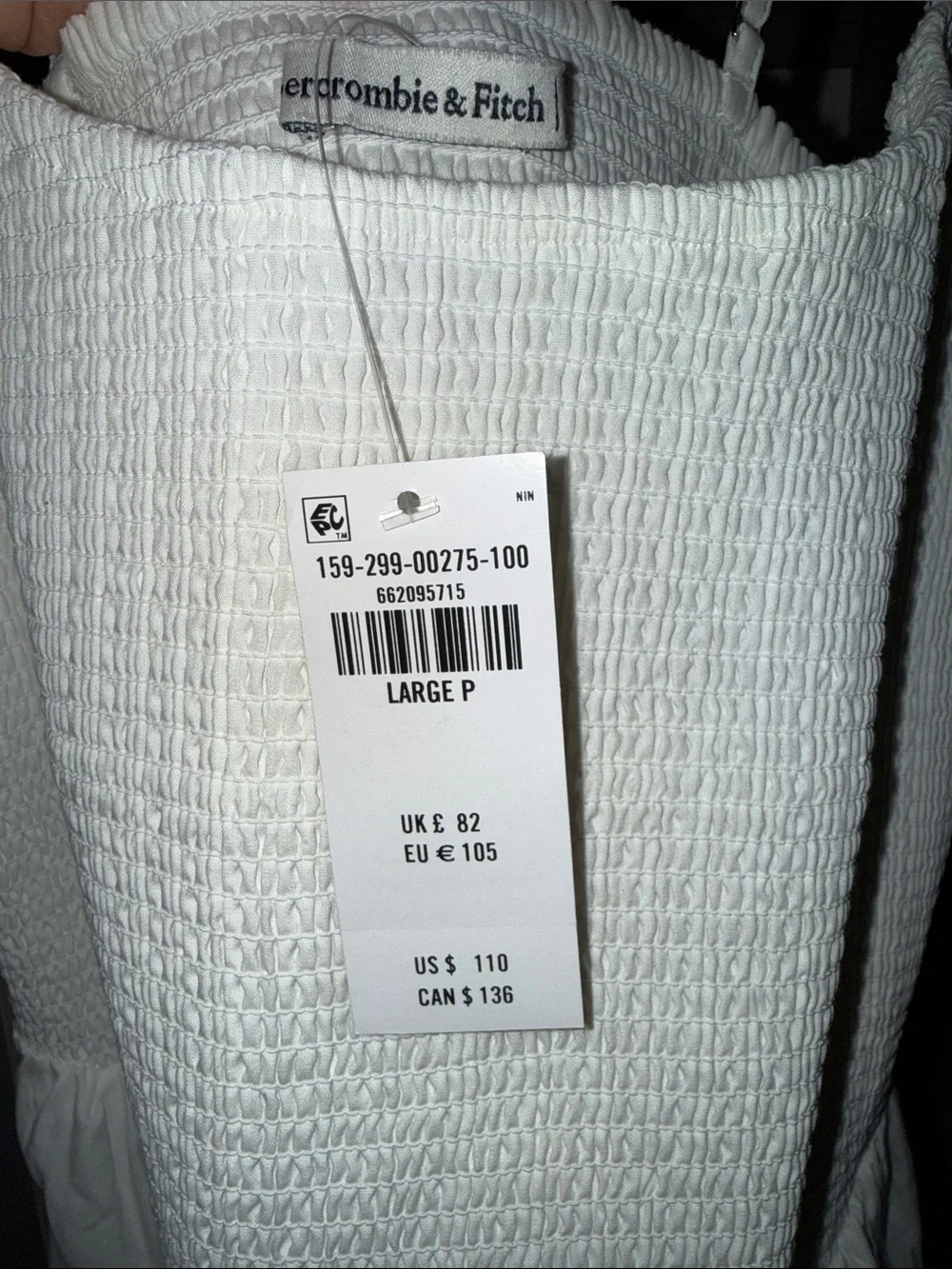 Brand New Abercrombie & Fitch White Smocked Bodice Maxi Dress